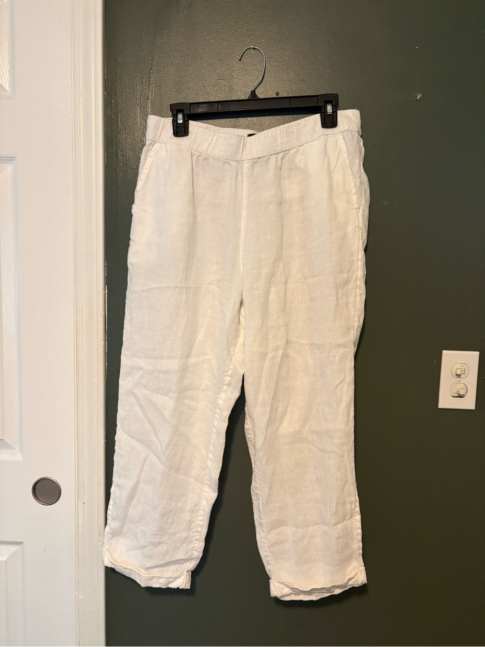 Rachel White Linen Casual Pants Size L